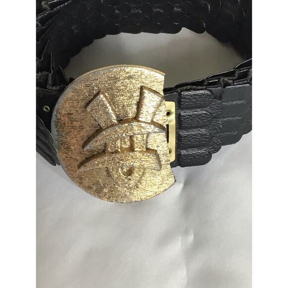 Vintage Belt Black Disco Belt Fish Scale belt with gold Buckle - Picture 7 of 8